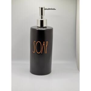 Rae Dunn Ceramic Soap Dispenser Black with Orange Writing- perfect halloween